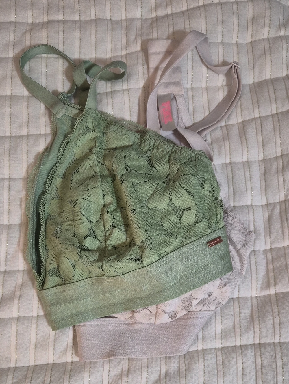 2 PINK / Victoria's Secret Bralettes, Size XL, White And Mint